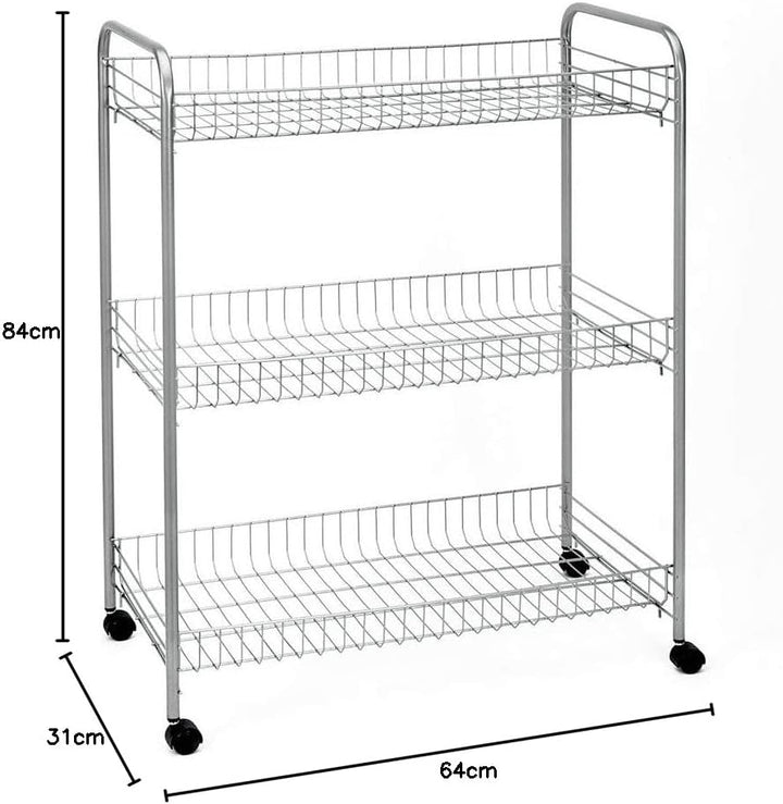 Metaltex 343003 Allzweckwagen Grande mit 3 Etagen plastifiziert Silber, Silber