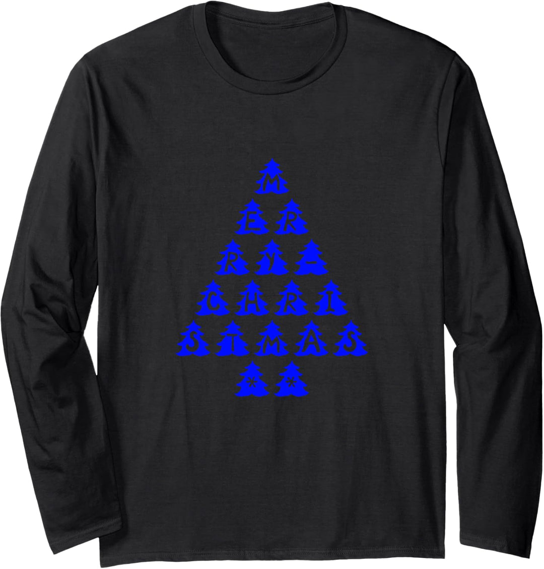 Merry Christmas - Frohe Weihnachten - Baum Blau Farbe Langarmshirt