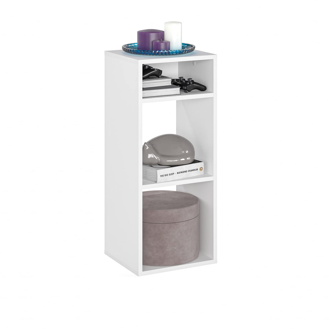 KOMTO Regal Weiss - Bücherregal Klein, Standregal, Würfelregal, Nachtisch, Büroregal 33,8 x 30,7 x 8