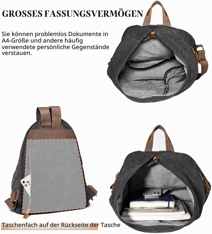Retro Segeltuch Rucksack Canvas Vintage Rucksäcke Echtleder Daypack Reisetasche Schulterrucksack für