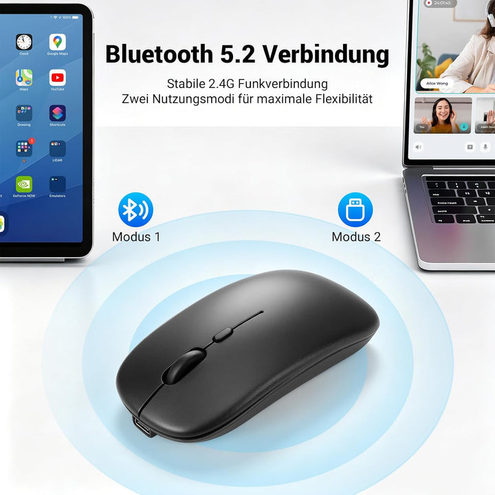 Kabellose Bluetooth Tastatur mit Maus Set, 2.4G USB &amp; Bluetooth 5.0 Dual-Modus Multi-Device Tablet T