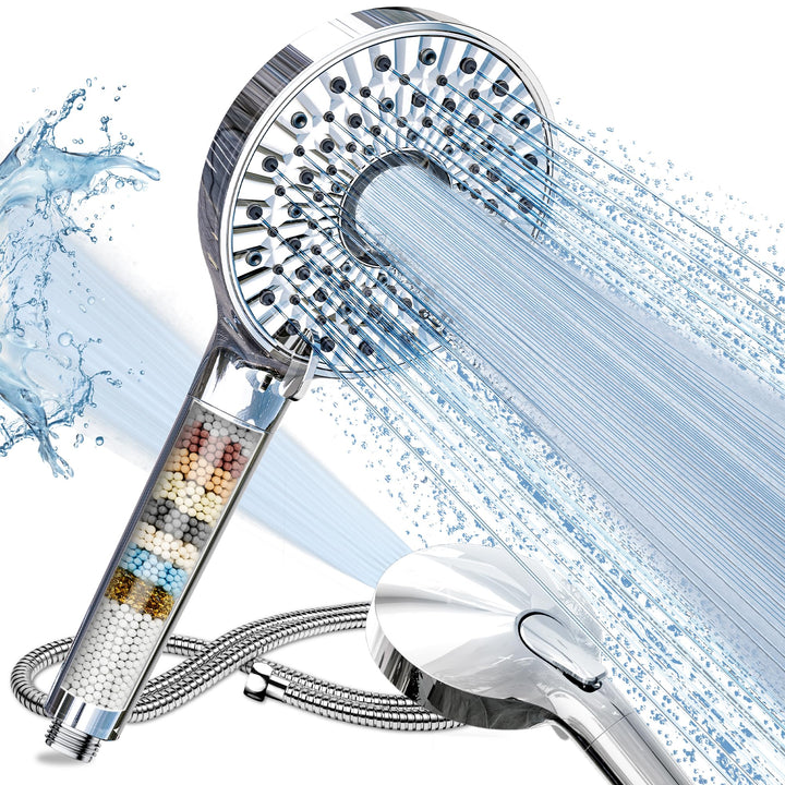 Magichome Filter Duschkopf mit Schlauch, 10 Modi Duschkopf mit Filter Silber, Silber