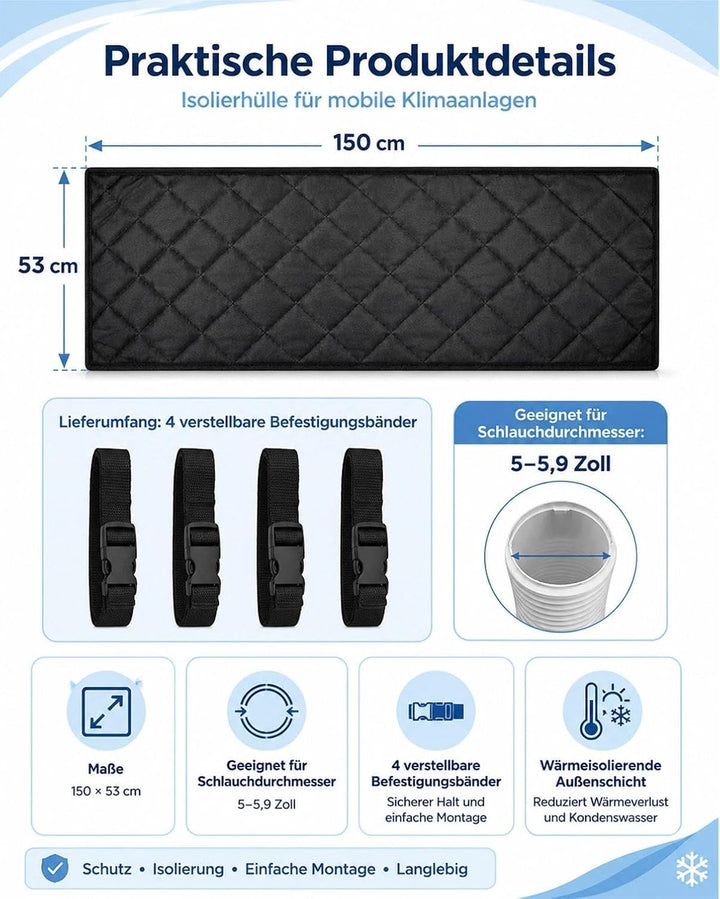 Abluftschlauch Isolierung &amp; abdeckung – für Klimagerät 150cm,Schwarz, Schwarz