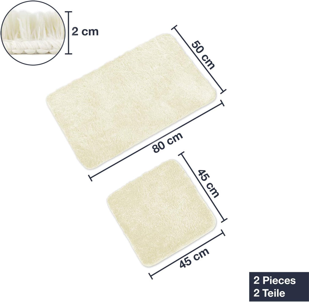 WohnDirect Badematten Set - WC Vorleger (45x45cm), Badematte (50x80cm) - rutschfest waschbar Badezim