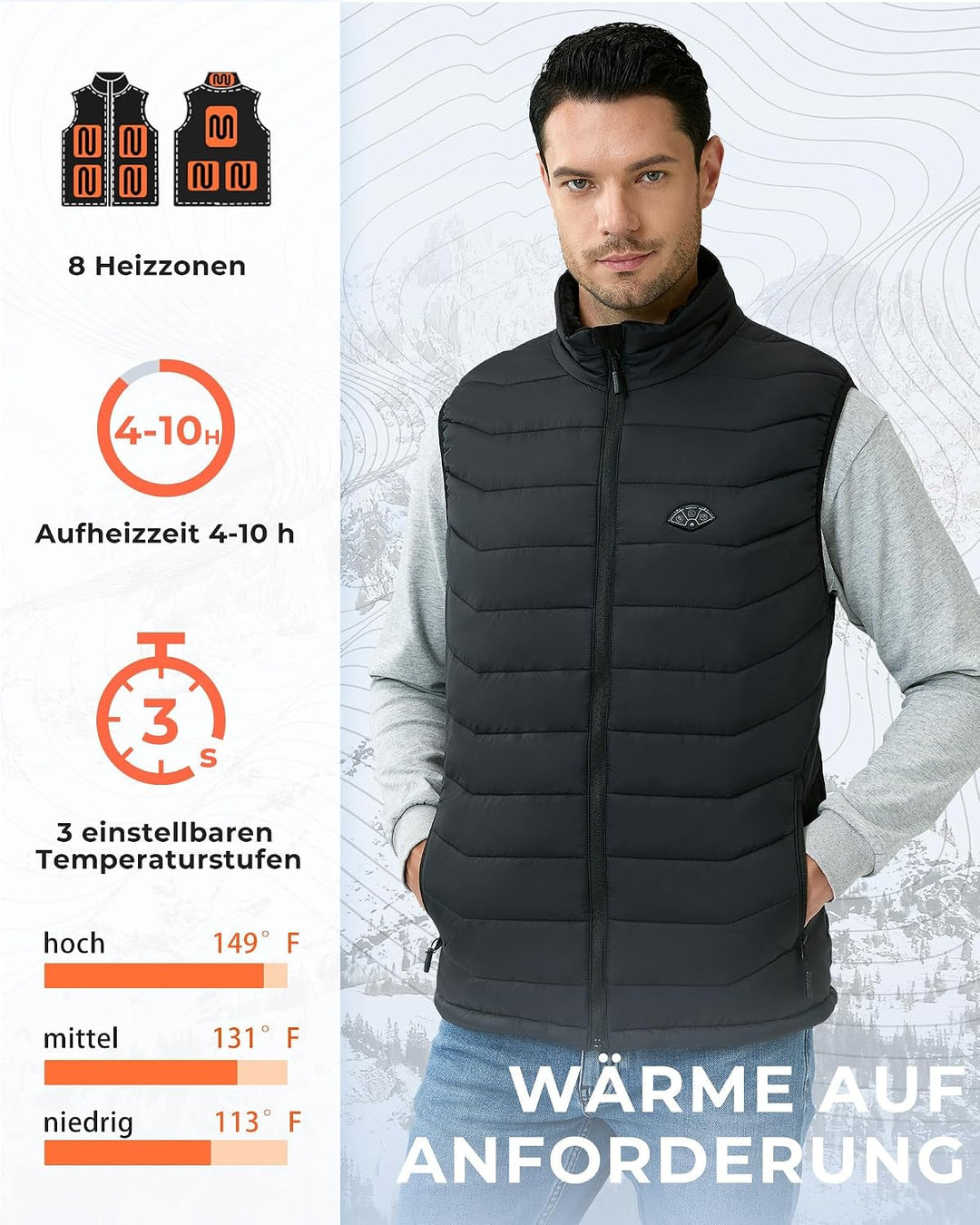 Topdot Beheizbare Weste, Heizweste Herren mit Powerbank 7.4V 16000mAh 3XL, 3XL