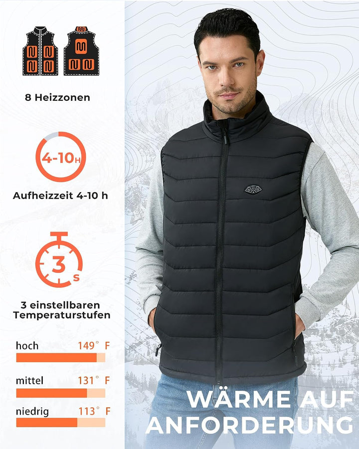 Topdot Beheizbare Weste, Heizweste Herren mit Powerbank 7.4V 16000mAh, 8 Heizzonen Heizweste, Elektr