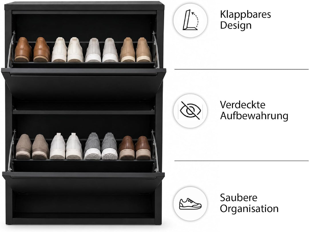 Schuhschrank Schmal, Metall Schuhkipper mit Magnet-Klappen, Freistehend oder Wandmontage, für Flur,