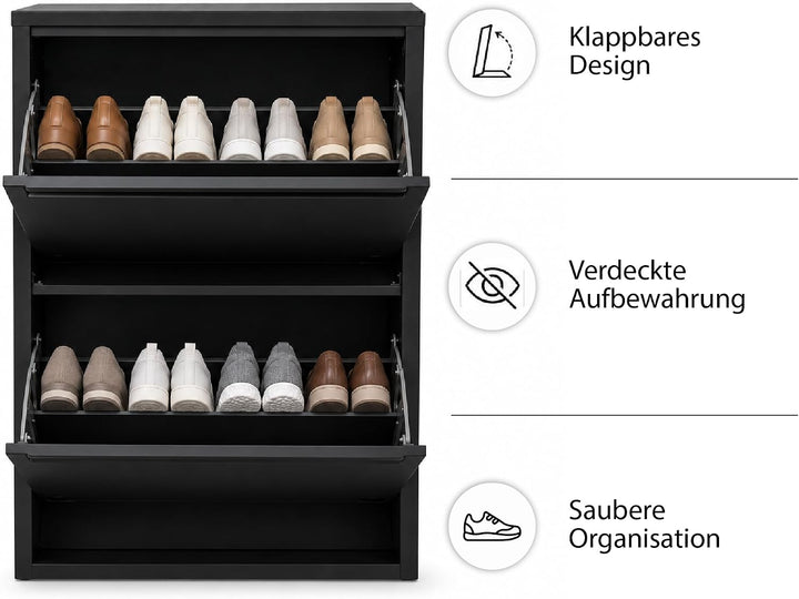 Schuhschrank Schmal, Metall Schuhkipper mit Magnet-Klappen, Freistehend oder Wandmontage, für Flur,