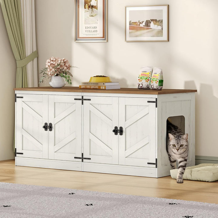 Hzuaneri Katzenschrank für 2 Katzen, Katzenklo Schrank, 120 x 50 x 54 cm, Katzentoilette Schrank Ver