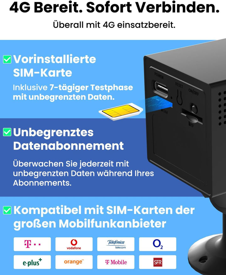 Bextgoo 4G LTE Überwachungskamera mit SIM Karte, 2K Mini Kamera ohne WLAN