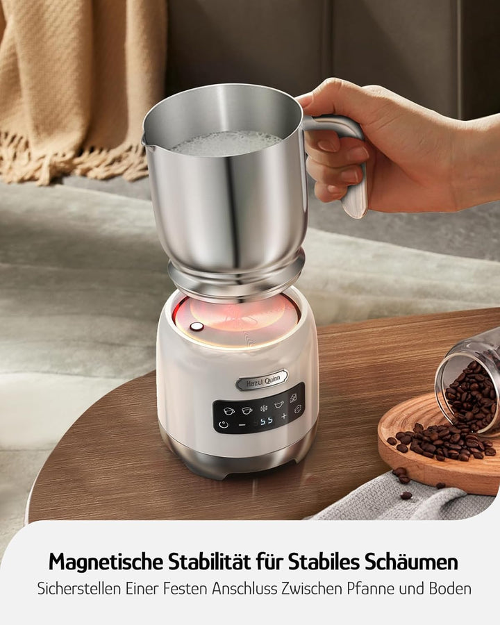 Hazel Quinn Milchaufschäumer 5-in-1 Funktionalität, 450 ml für Milchschaum heiss und kalt, heisse Sc