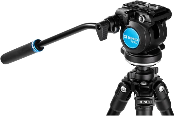 Benro S2 PRO Flat Base Fluid Video Head, 5.5 lb Max, 1/4"-20 Accessory Mounts, 3/8"-16 Head Mount, w