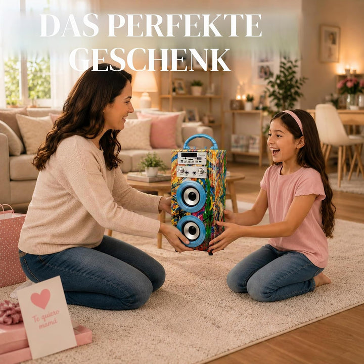 DYNASONIC Karaoke mit 2 Mikrofonen, tragbarer Karaoke-Maschine, Bluetooth-Lautsprecher, USB- und SD-