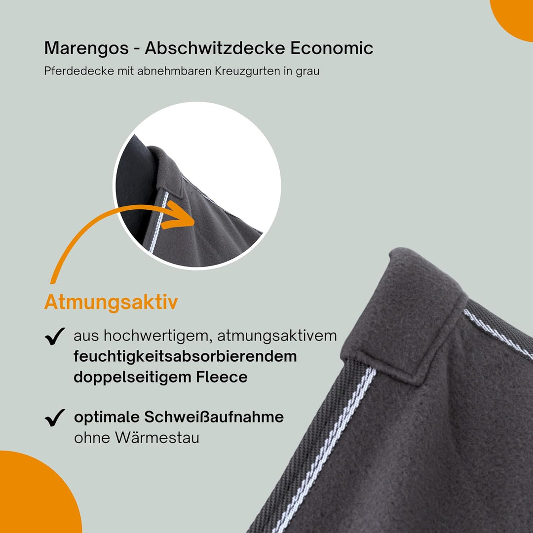 Marengos - Abschwitzdecke Economic mit abnehmbarem Kreuzgurt fürs Pferd ist atmungsaktiv Fleecedecke