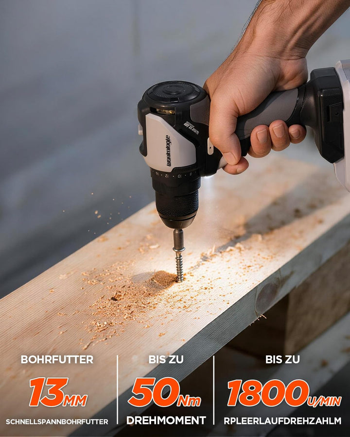 20V Max Akku-Bohrschrauber, kompatibel mit Einhell Power X-Change, Solo Schwarz und Grau, Schwarz un