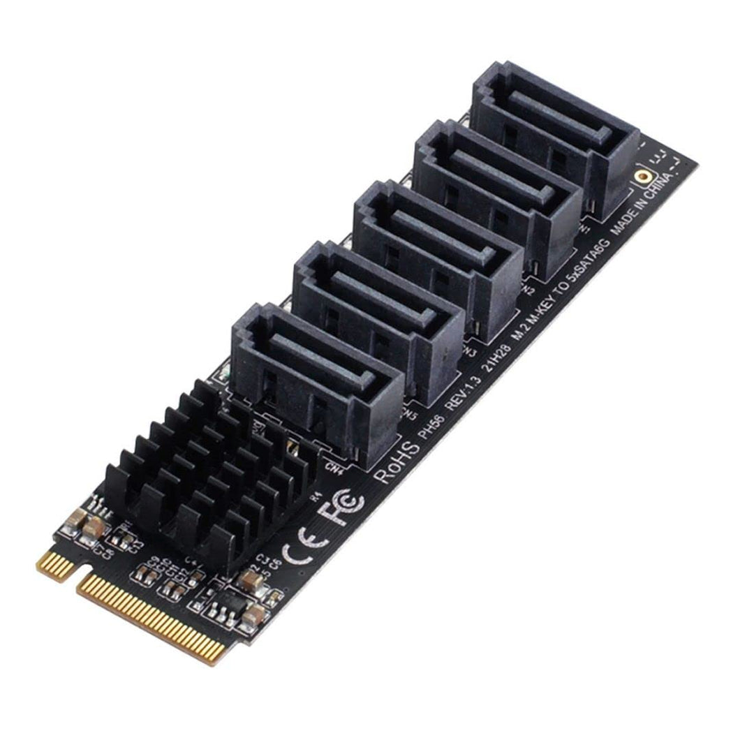 ChenYang 5 Ports M.2 auf SATA Adapter, M Key NVME 1 auf 5 SATA 3.0 Port Erweiterungskarte mit JMB585
