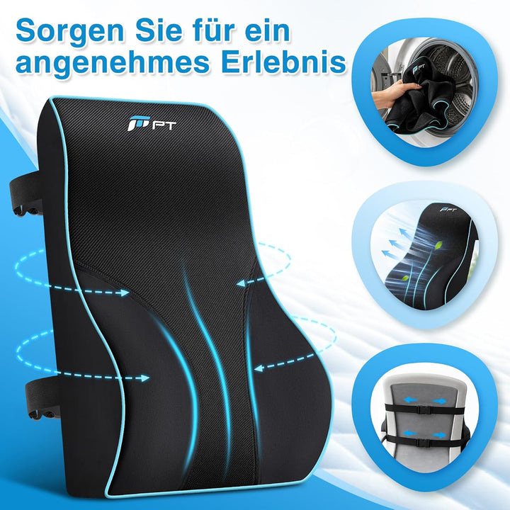 POOTACK Lendenkissen mit Memory-Schaum - Rückenkissen für Auto, Bürostuhl Blau Schwarz, Blau Schwarz