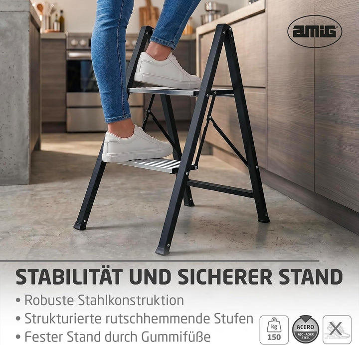 Amig Klapphocker 2 Stufen Schwarz 66x48x40 cm