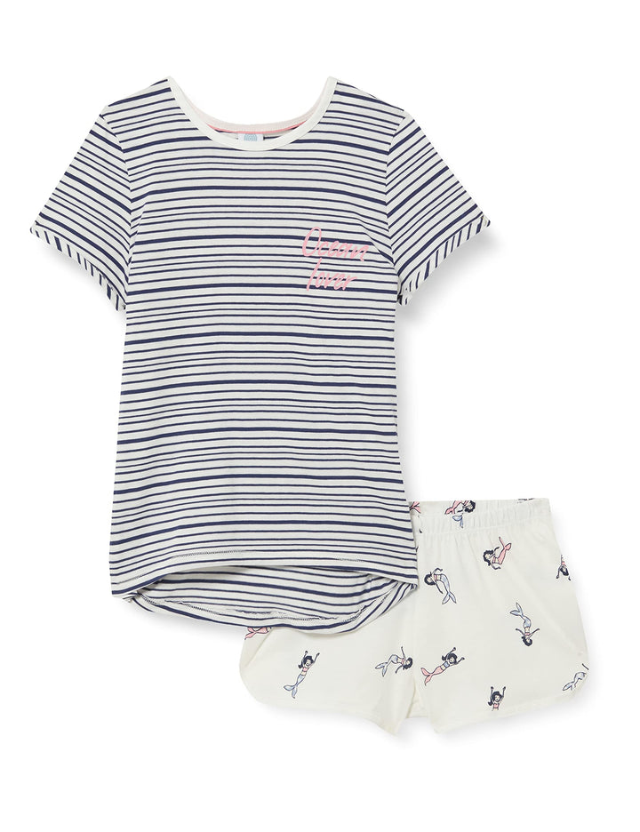 Sanetta Mädchen Schlafanzug kurz blau Pyjamaset, Admiral, 128