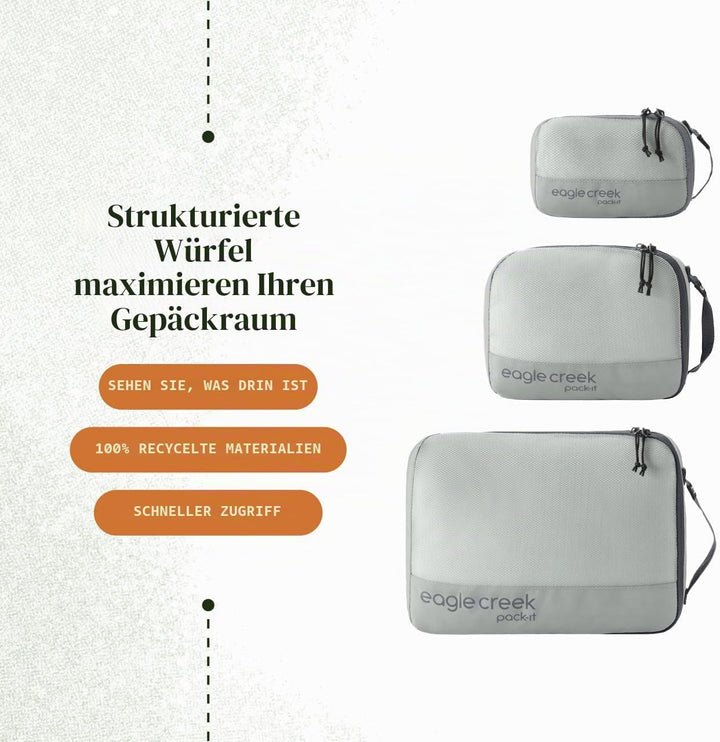 Eagle Creek Pack-It Reveal Packwürfel Set XS/S/M I 3er Set mit Mesh-Sichtfenster I Für Kofferorganis