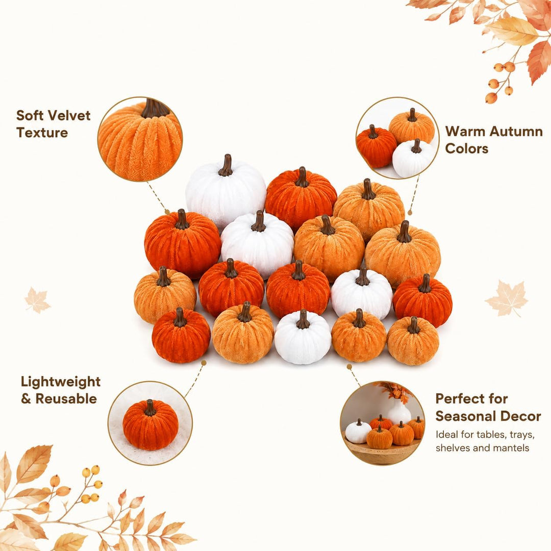 Künstliche Samtpumpkine 16er Set, Herbst‑Halloween Deko