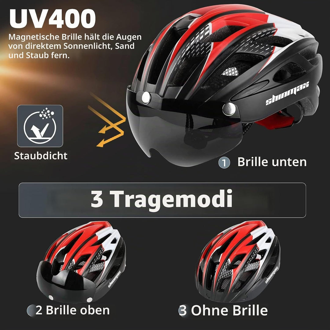 Shinmax Fahrradhelm mit LED-Beleuchtung, Fahrradhelm mit Sicherheitsbeleuchtung, magnetischer Fahrra