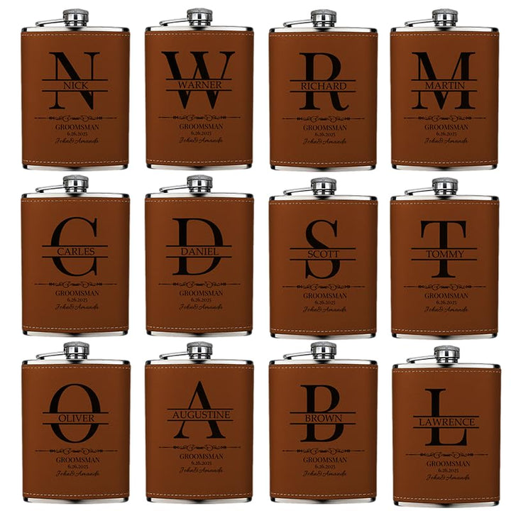 Set mit 12 Personalisierten Hipflaschen für Männer, Trauzeugen-Geschenk mit Initialen zur Hochzeit,