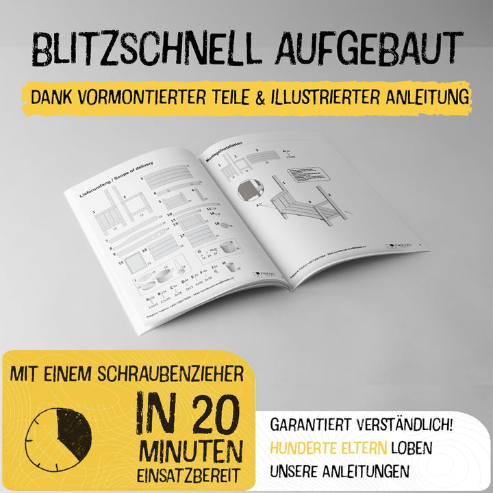 FRIEDO Matschküche Kinder Outdoor mit Schutzlasur I Inkl. Ofen und Zubehör wie 1,2 L Wasserspender,