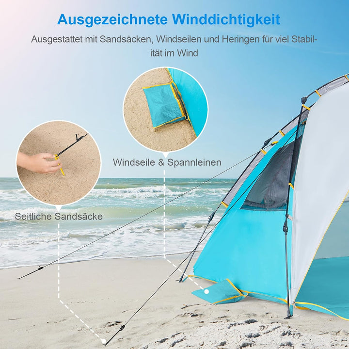 WolfWise Strandzelt für 4–5 Personen, UPF 50+, sofortiger Sonnenschutz, Baldachin, Outdoor-Sport, So