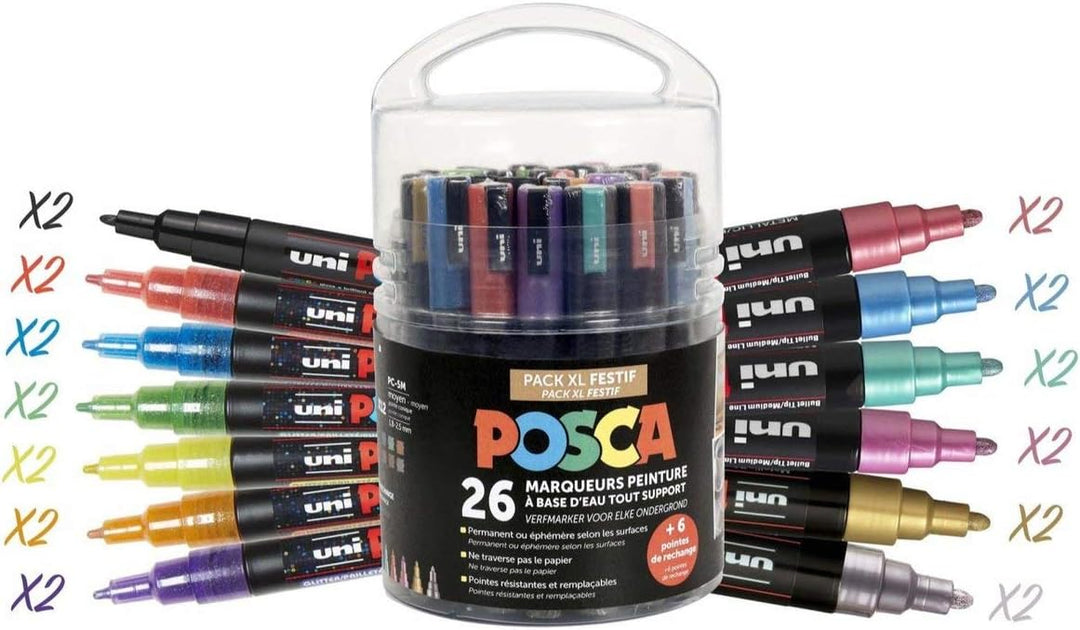 POSCA - Uni Mitsubishi Pencil – Topf Posca speziell für kreative Freizeit – Packung XL – 26 Marker –