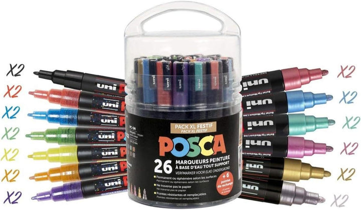 POSCA - Uni Mitsubishi Pencil – Topf Posca speziell für kreative Freizeit – Packung XL – 26 Marker –