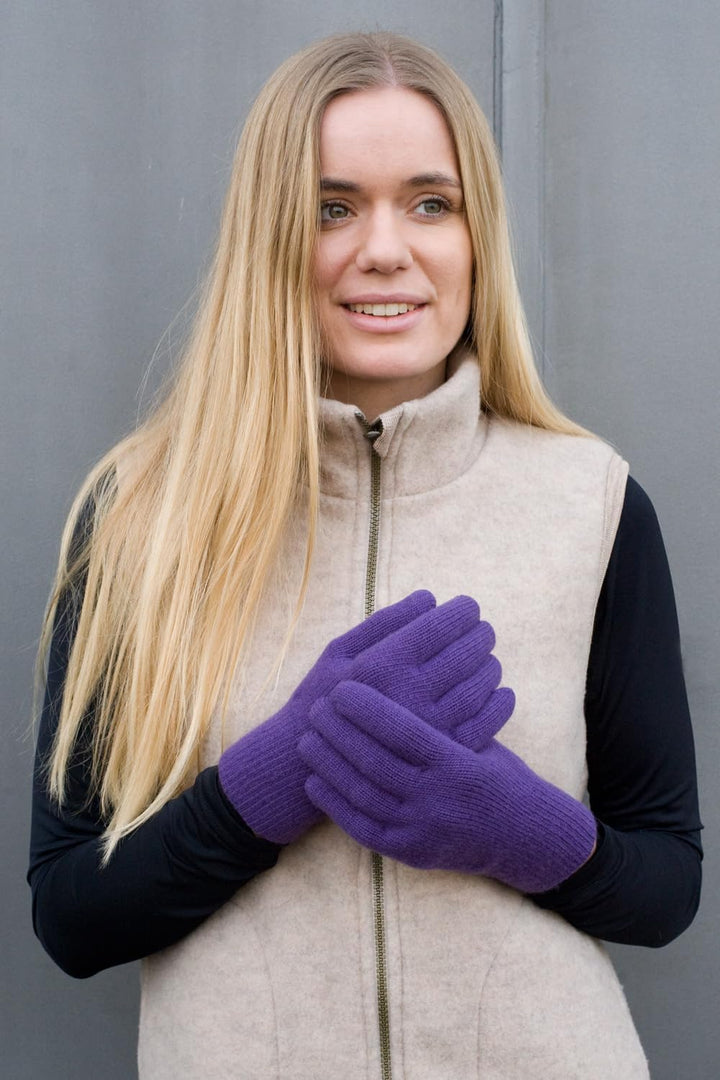 FosterNatur, Merino Damen Wollhandschuhe/Fingerhandschuhe, 100% Wolle Merino extrafein 6 Violett, 6