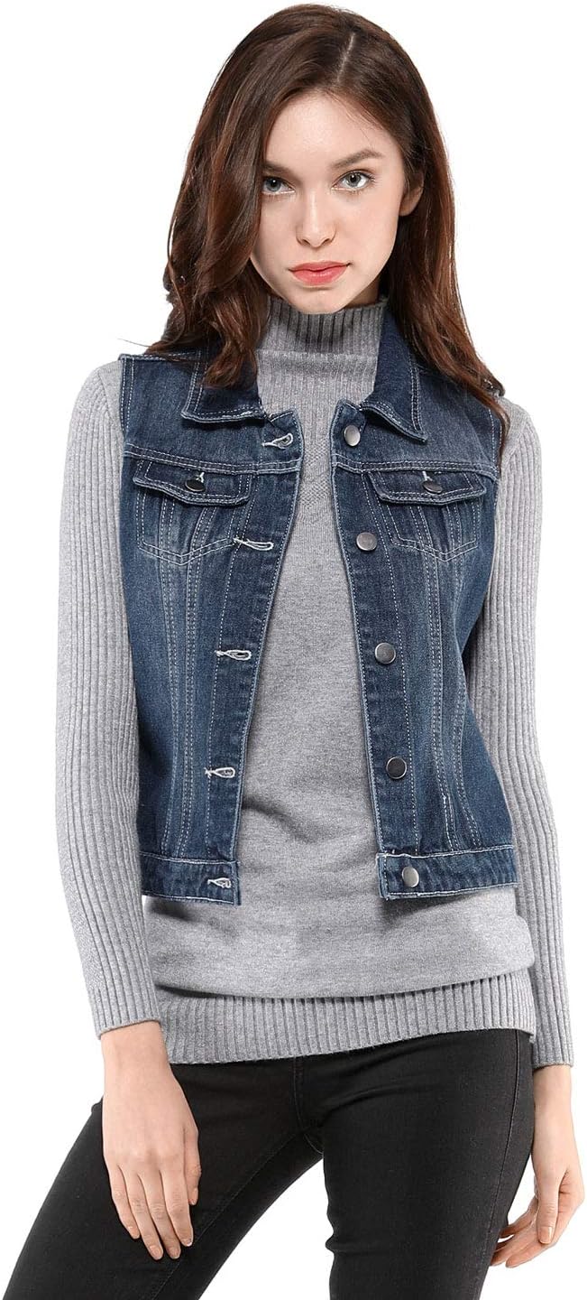 Allegra K Damen Denim Vest Collegejacke, Blau