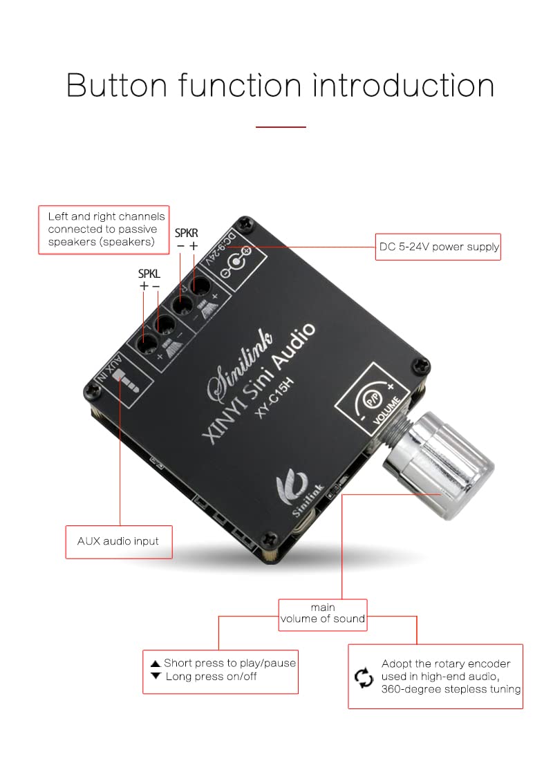 DollaTek 20Wx2 Stereo Bluetooth Digital Power Amplifier Board Modul Dual Channel 360° Stufenloses Tu