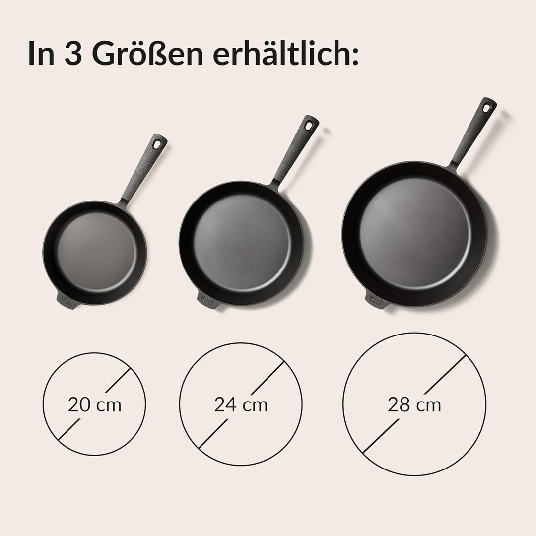 STUR - ORIGINAL Gusseisenpfanne Induktion 24 cm - Cast Iron Pan für alle Herdarten - Pfanne Gusseise