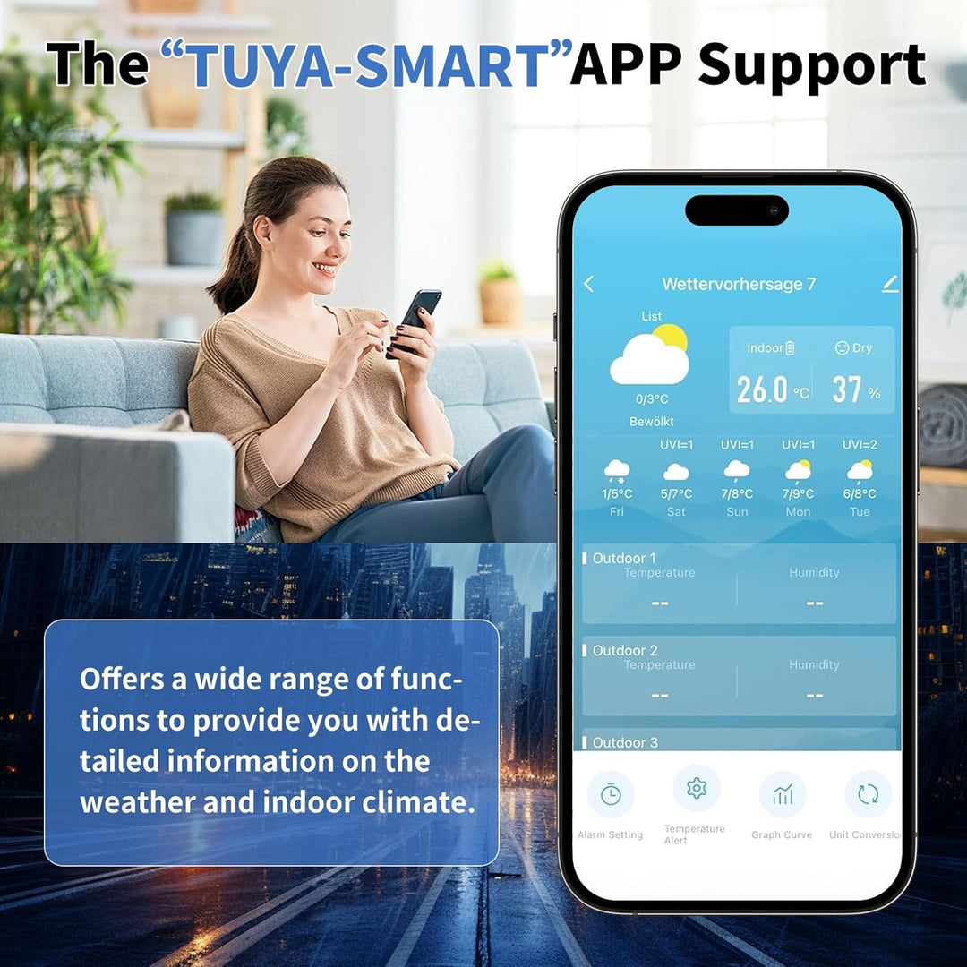 Wetterstation Wlan,Mit 3 Aussensensor,App Tuya Und Smartlife, 3 Aussensensor