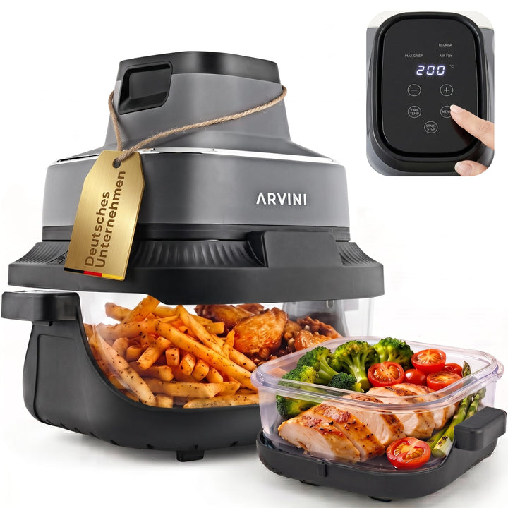Airfryer Glas mit Glasbehälter, Temperatur einstellbar 60–200°C Graphitgrau 4l + 1,5l, Graphitgrau 4