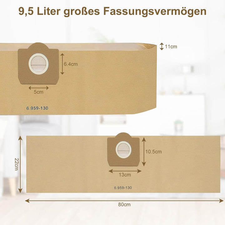 Fishoney 12 Stück WD3 Staubsaugerbeutel für Kärcher 6.959-130.0, Papier filterbeutel für WD3 1629 MV