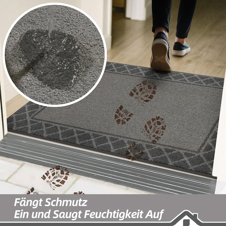 BEQHAUSE Schmutzfangmatte, TPR rutschfest, Polyester, Grau, 90x150cm 90 x 150 cm Kohlgrau, 90 x 150