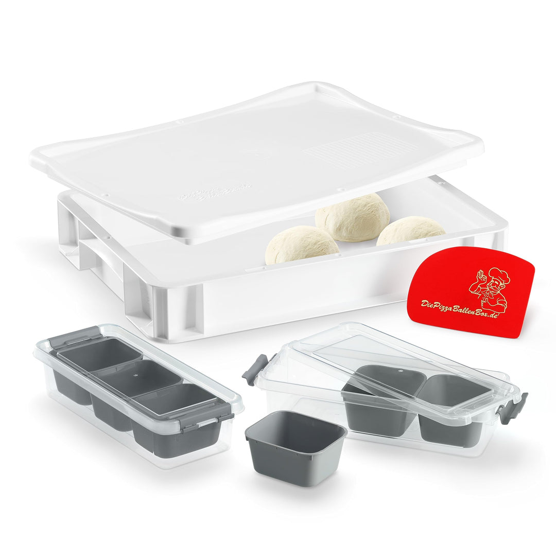 RoyalFay Pizzaballenbox lebensmittelecht 30x40x8 cm mit Deckel und 2 Pizzabelagstationen (granit), g