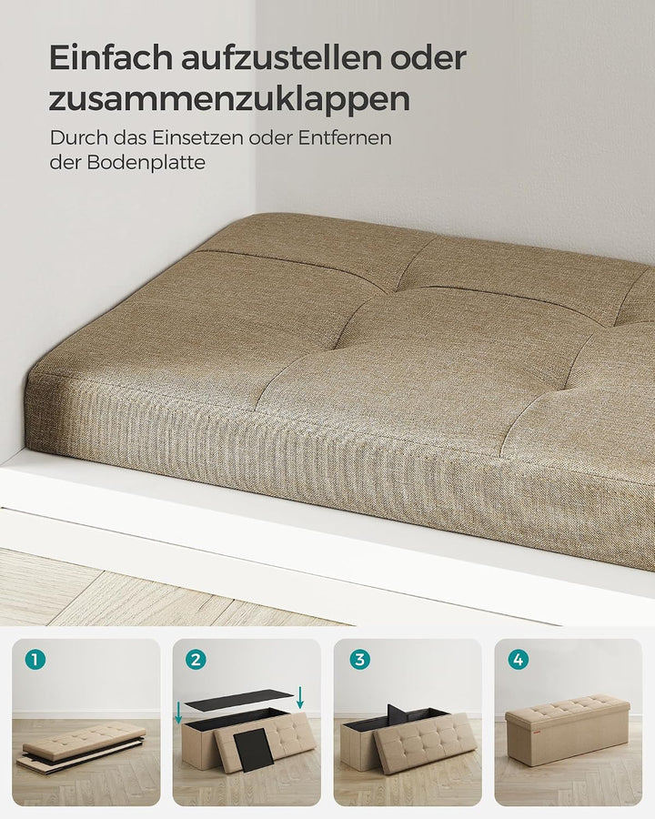 SONGMICS Sitzhocker mit Stauraum, klappbare Sitzbank, 38 x 110 x 38 cm Fussbank, Aufbewahrungsbox, b