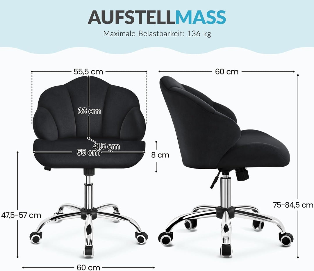 Yaheetech Homeoffice Stuhl, Schminkstuhl, Schreibtischstuhl höhenverstellbar Drehstuhl, Bürosessel i
