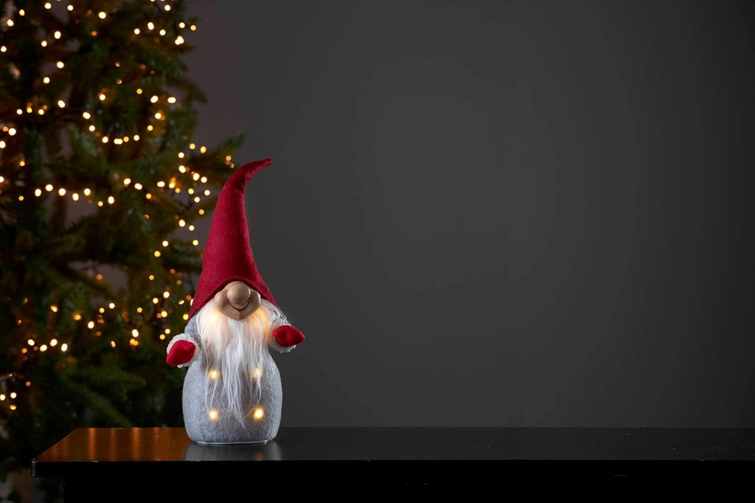 EGLO LED Weihnachtsdeko, Leuchtfigur Wichtel aus Stoff mit Kunststoffkörper in Grau, Weiss und Rot,