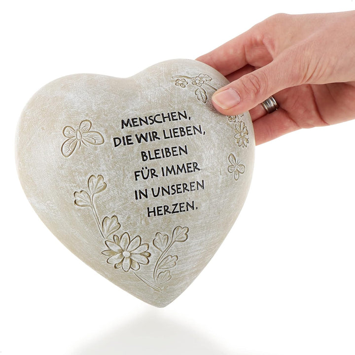 com-four® Grab-Dekoration in Herz-Form - Gedenkstein mit Aufschrift - wetterfester Grabschmuck mit S