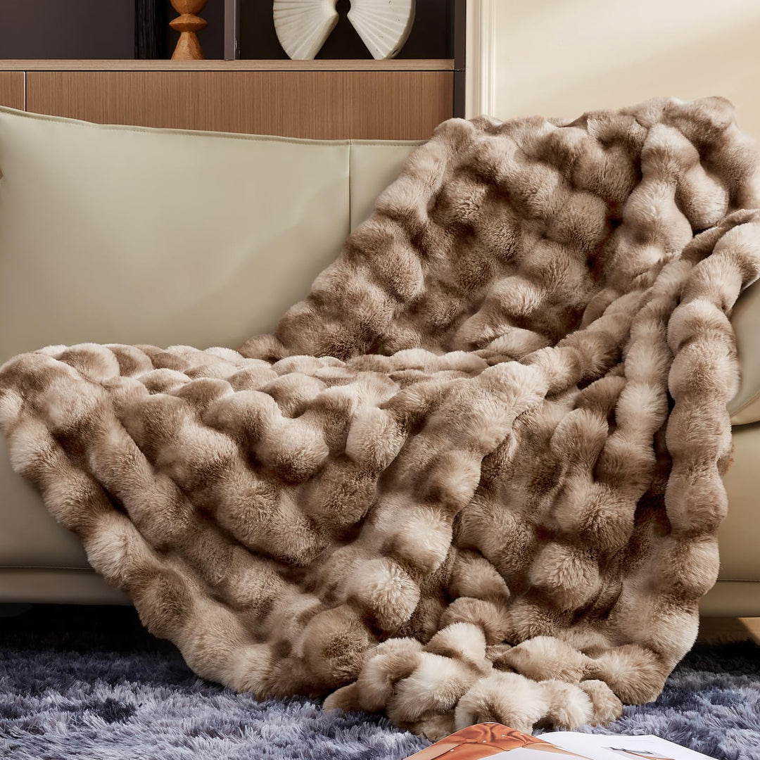 ROMROL Premium Kaninchen-Kunstfelldecke 130x150 cm, Dick Luxus Kunstfelldecke Winterdecke Maschinenw