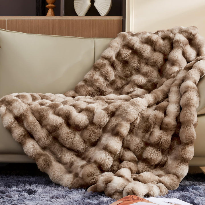 ROMROL Premium Kaninchen-Kunstfelldecke 130x150 cm, Dick Luxus Kunstfelldecke Winterdecke Maschinenw