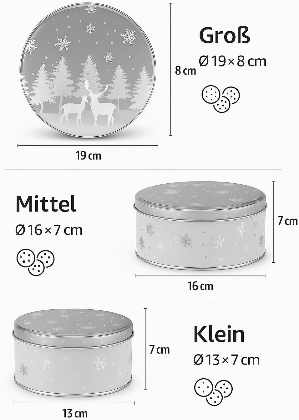 khevga Keksdose Weihnachten Blech Plätzchendose Set (flach, silber), silber