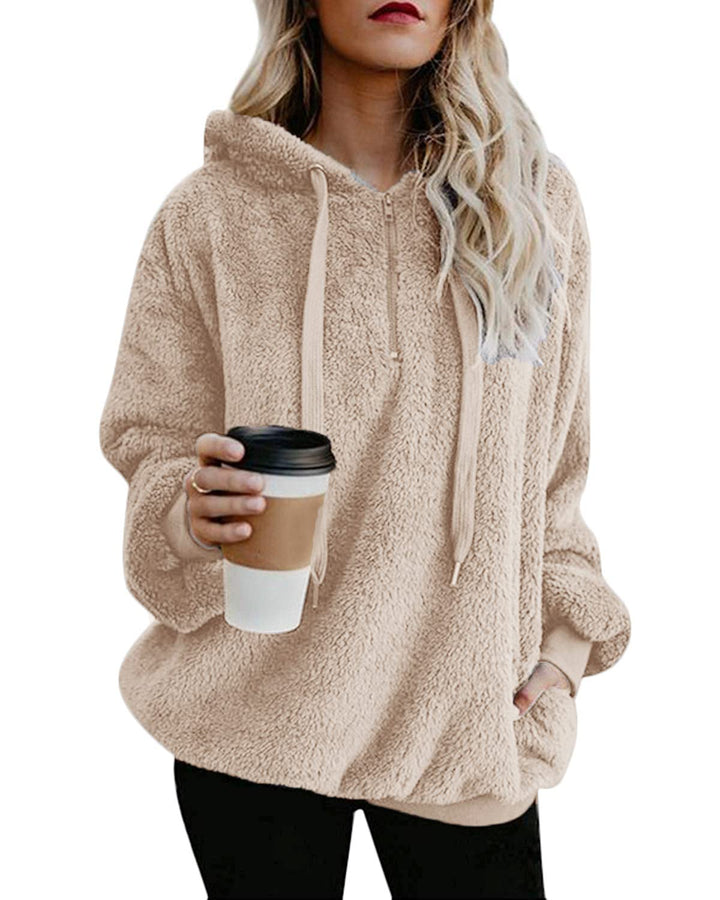 Hoodie Damen Oversize Teddy Pullover Teddyjacke Pulli Teddy Fleece Sweatshirt Kapuzenpullover Fleece