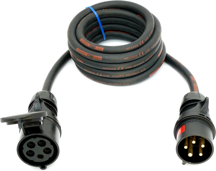 CEE Starkstromkabel (1,5m-50m) 32A Verlängerungskabel Titanex H07RN-F 5x6mm² mit schwarzem PCE Shark