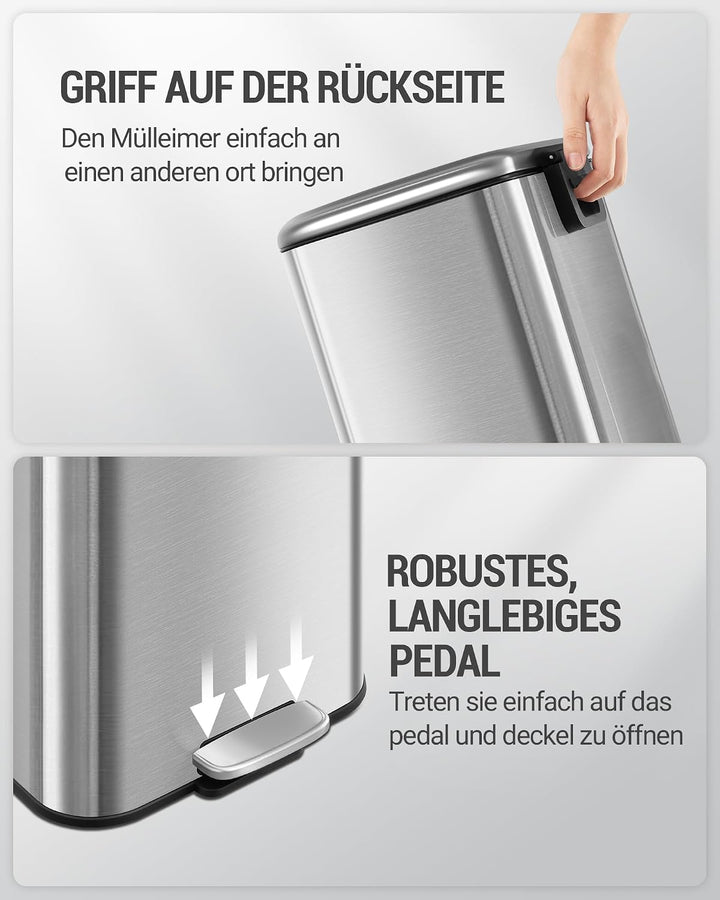 Hzuaneri Mülleimer Küche, 30L Abfalleimer mit Tretpedal, Tretmülleimer mit Softclose-Deckel und Inne